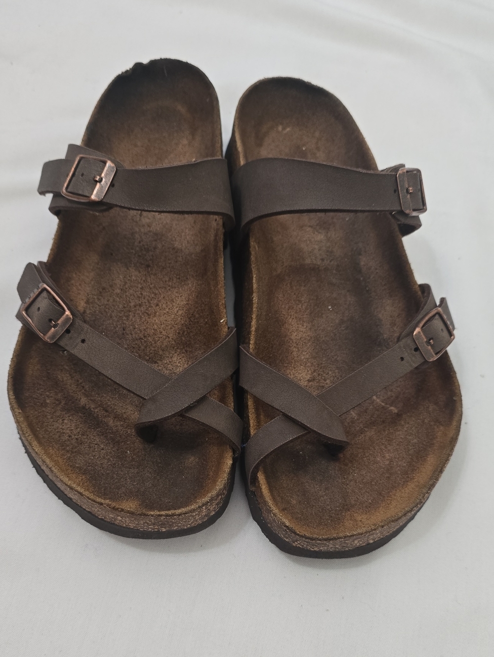 Women,s Birkenstock Brown Dual-Buckle Leather Footbed Sandals 41(not Legible)